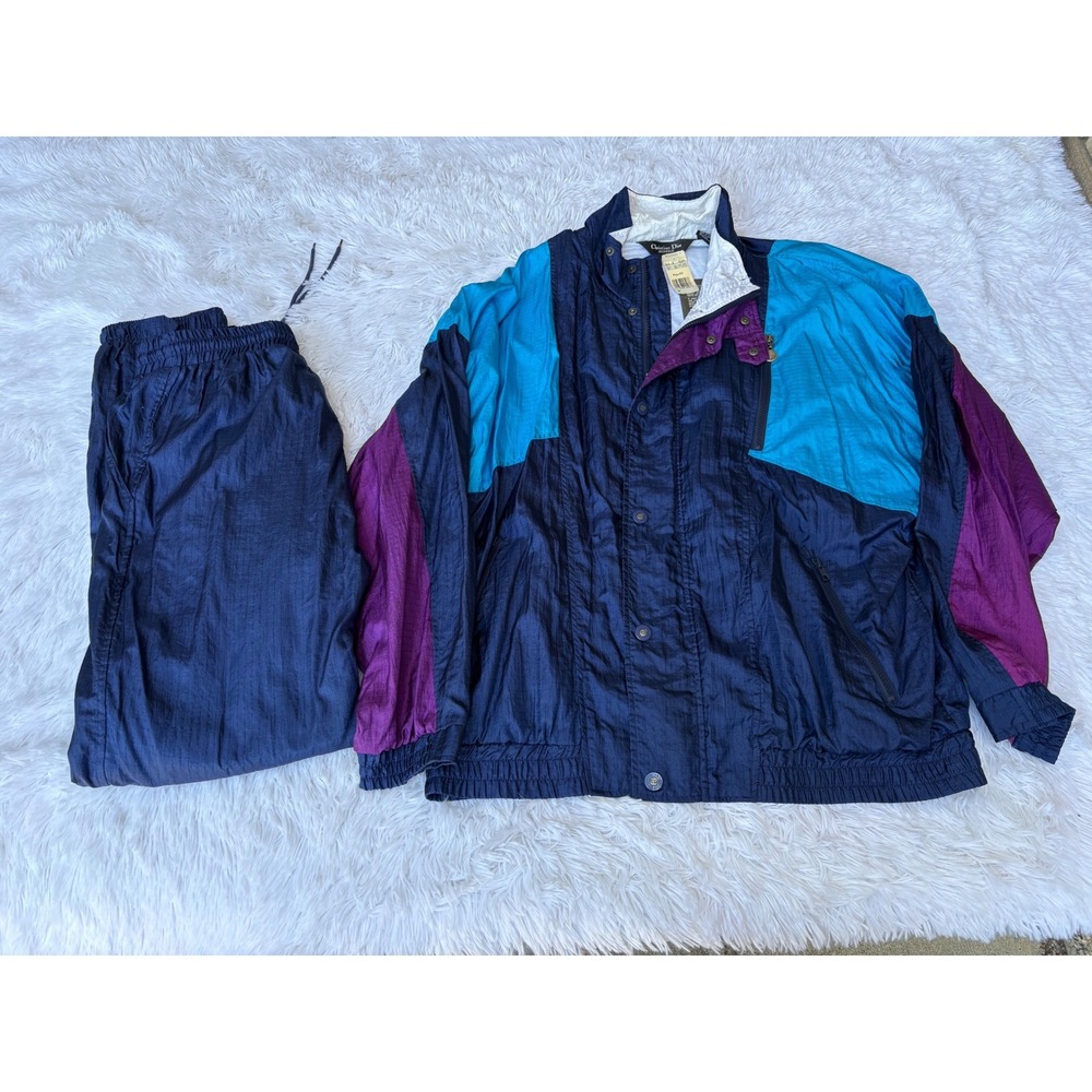 Vintage 90s Christian Dior Monsieur NWT Colorblock Tracksuit Jacket L Pants M